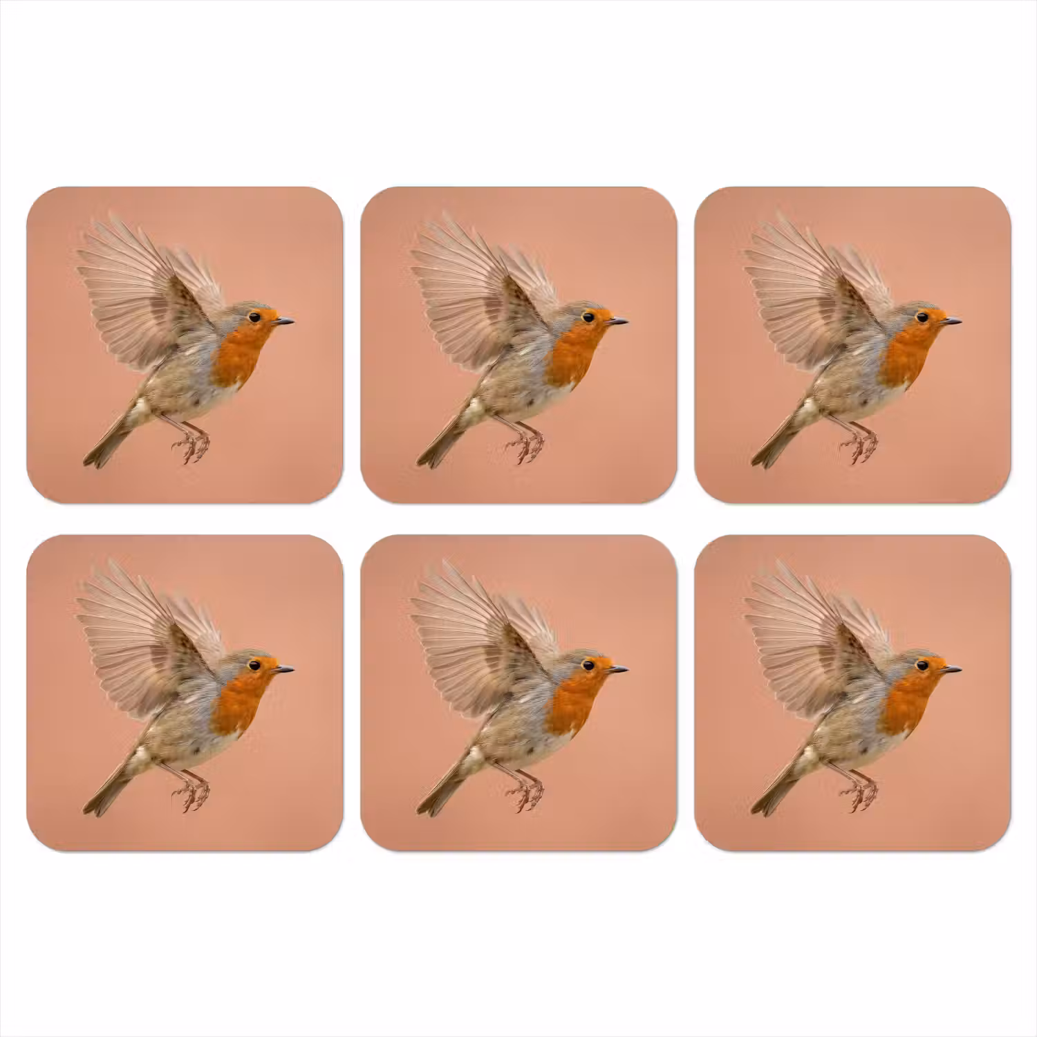 Roodborst - Natuur - Roze onderzetter kurk middel -3d
