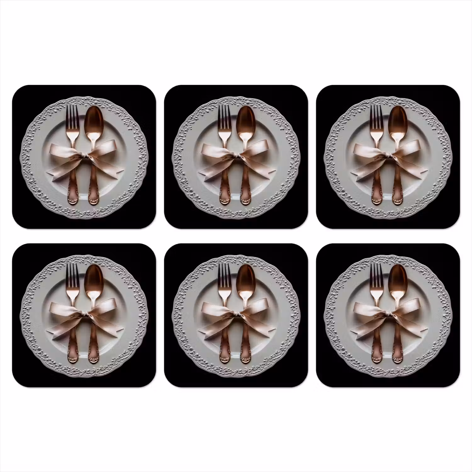Rose - Strik - Bestek onderzetter kurk middel -3d