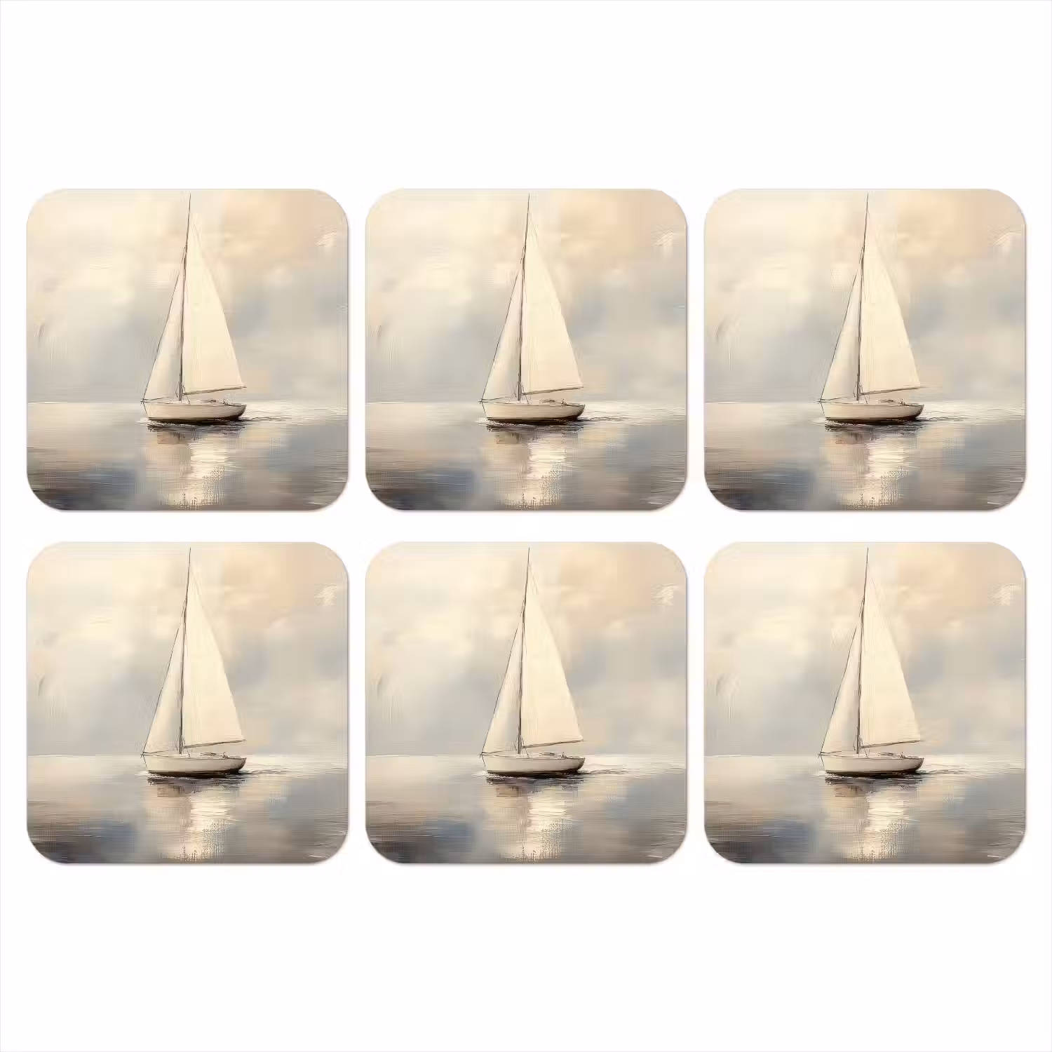 Zeilschip - Zee - Bewolkt onderzetter kurk middel -3d