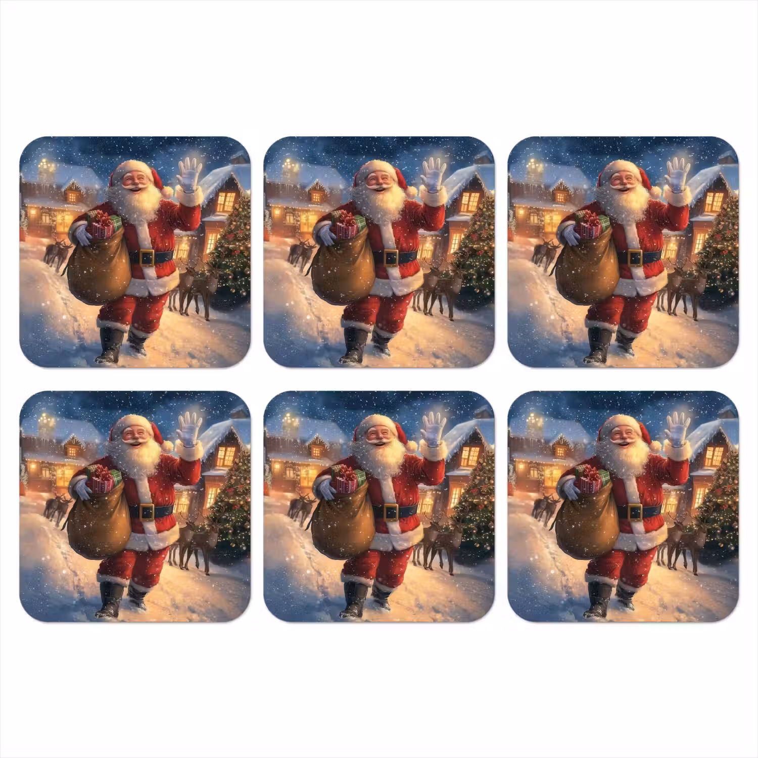 Kerstman - Dorp - Hert - Donker onderzetter kurk middel -3d