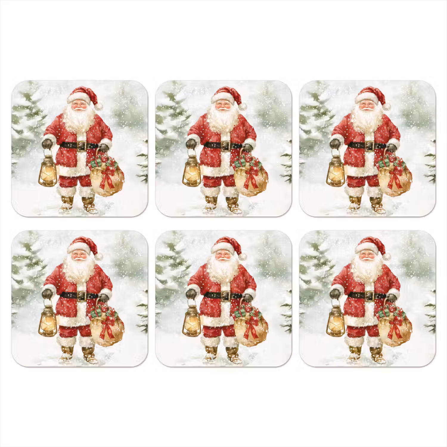 Kerstman- Winter - Sneeuw - Wit - Rood onderzetter kurk middel -3d