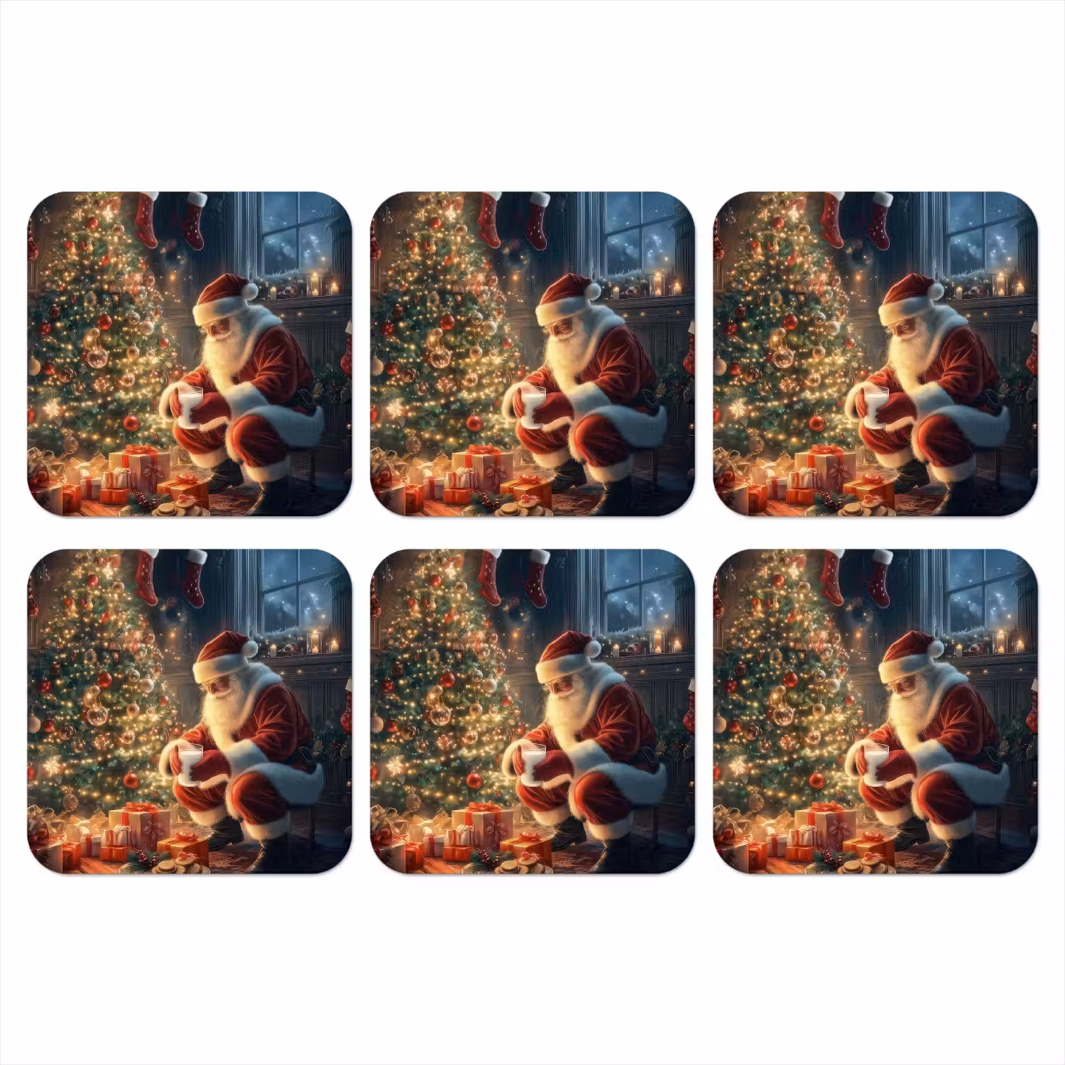 Kerstman - Haard - Donker onderzetter kurk middel -3d