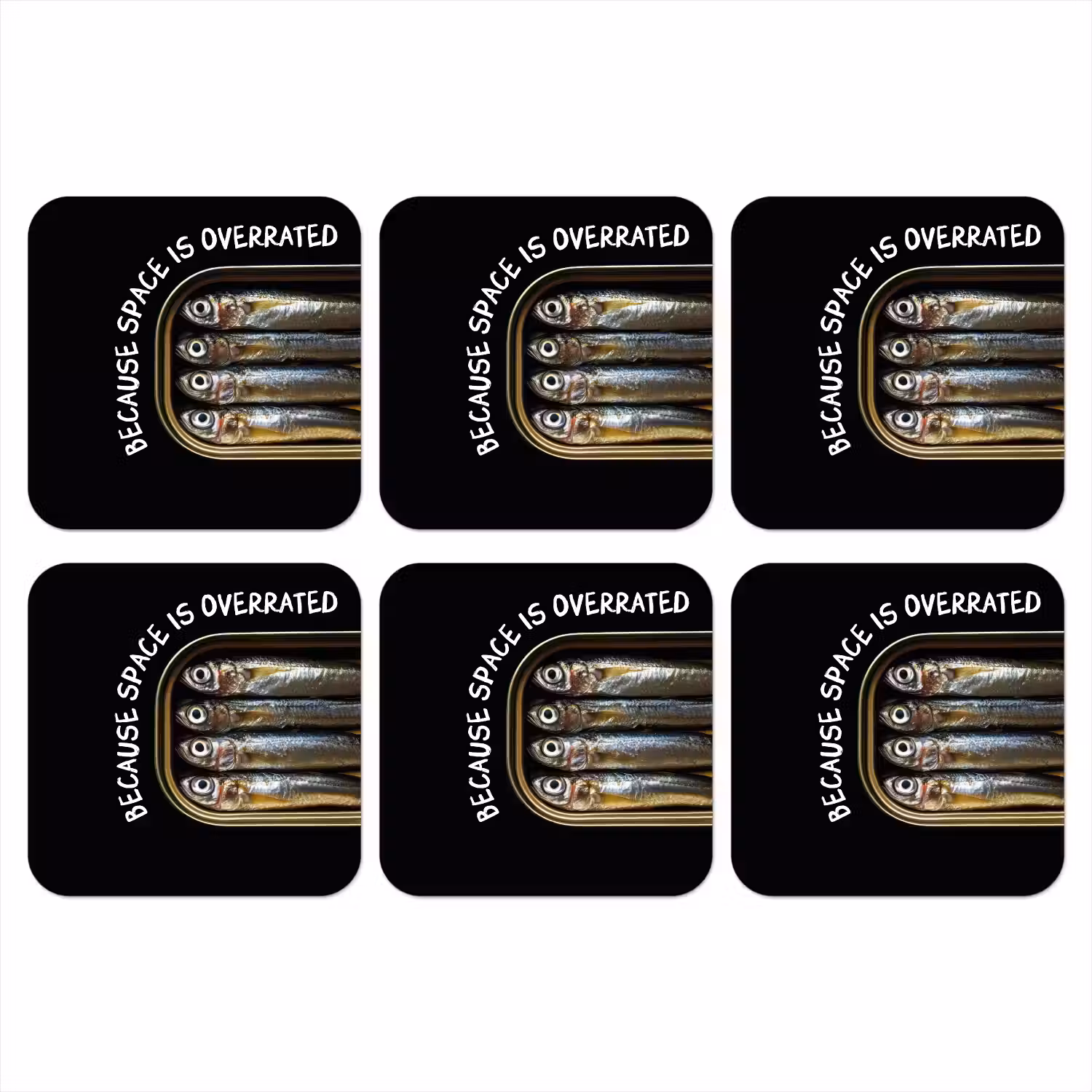 Sardines - Tekst - Vis - Blik onderzetter kurk middel -3d