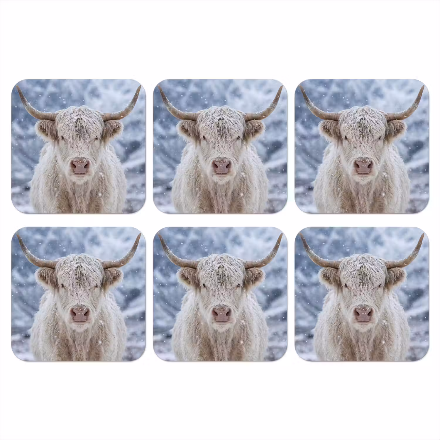 Schotse Hooglander - Sneeuw - Bergen - Winter onderzetter kurk middel -3d