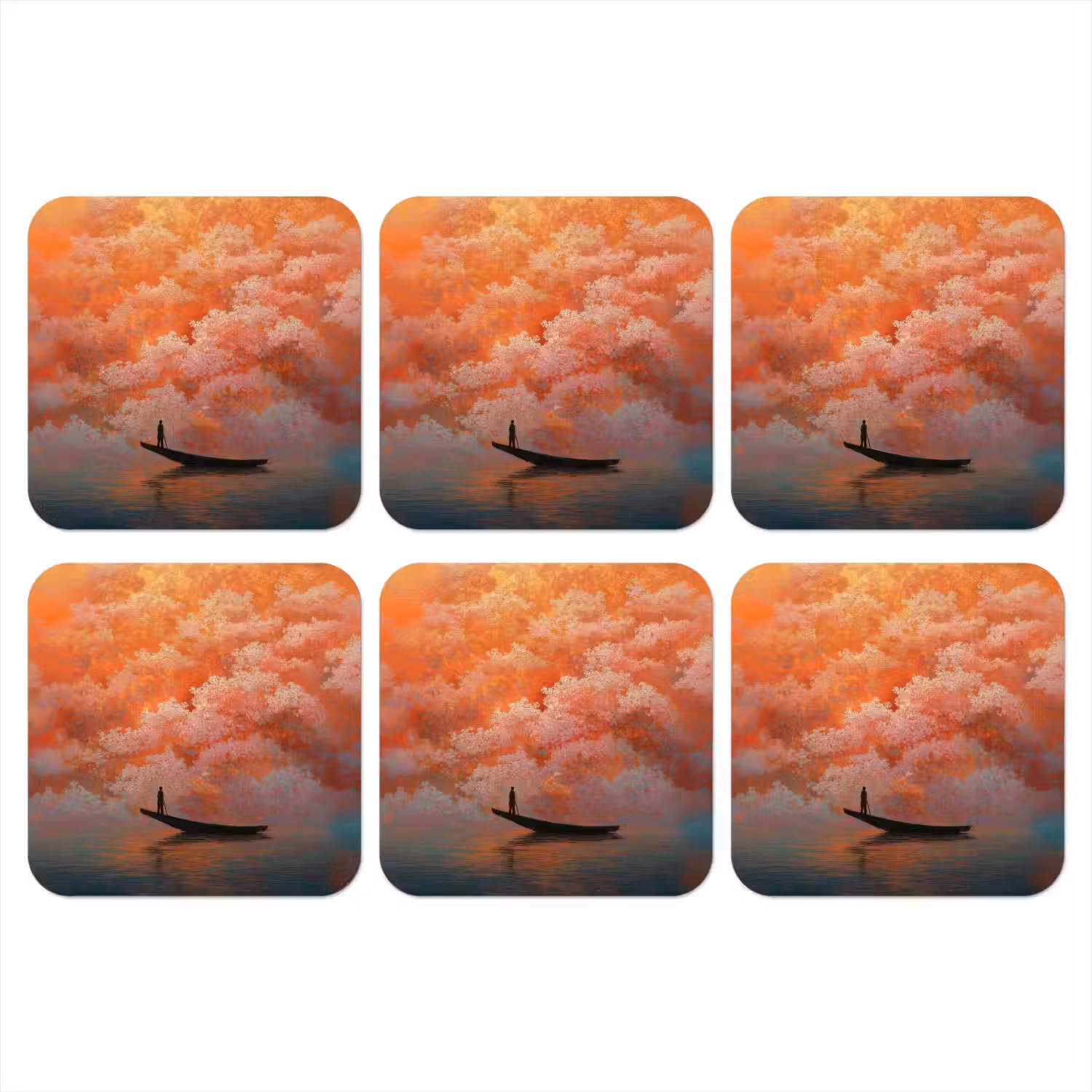 Zee - Boot - Wolken - Oranje onderzetter kurk middel -3d