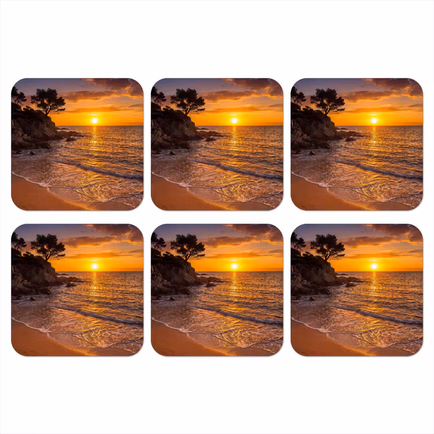 Zee - Kust - Zonsondergang - Natuur - Oranje onderzetter kurk middel -3d