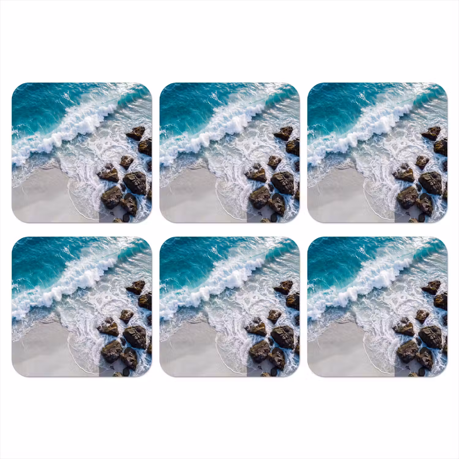 Zee - Golf - Strand - Natuur - Blauw onderzetter kurk middel -3d