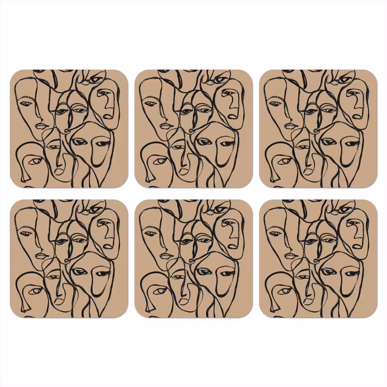 Gezichtenzee - Lijntekening - Abstract onderzetter kurk middel -3d