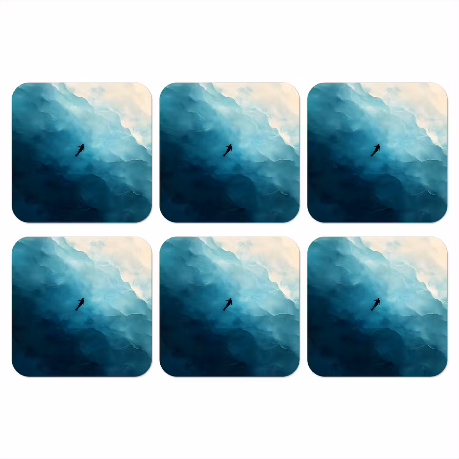 Zee - Silhouet - Abstract - Blauw onderzetter kurk middel -3d