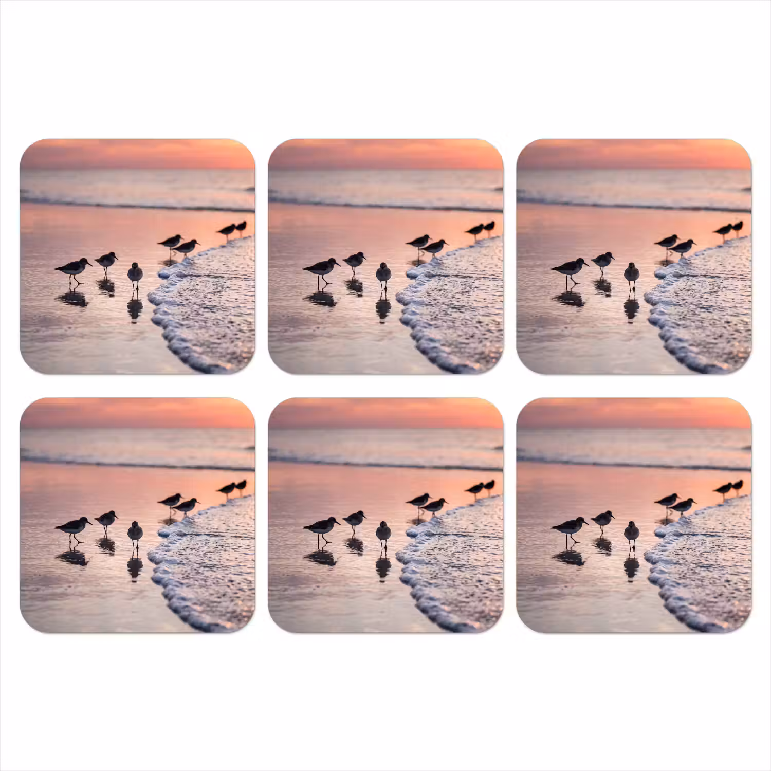 Meeuwen - Strand - Zee - Roze onderzetter kurk middel -3d