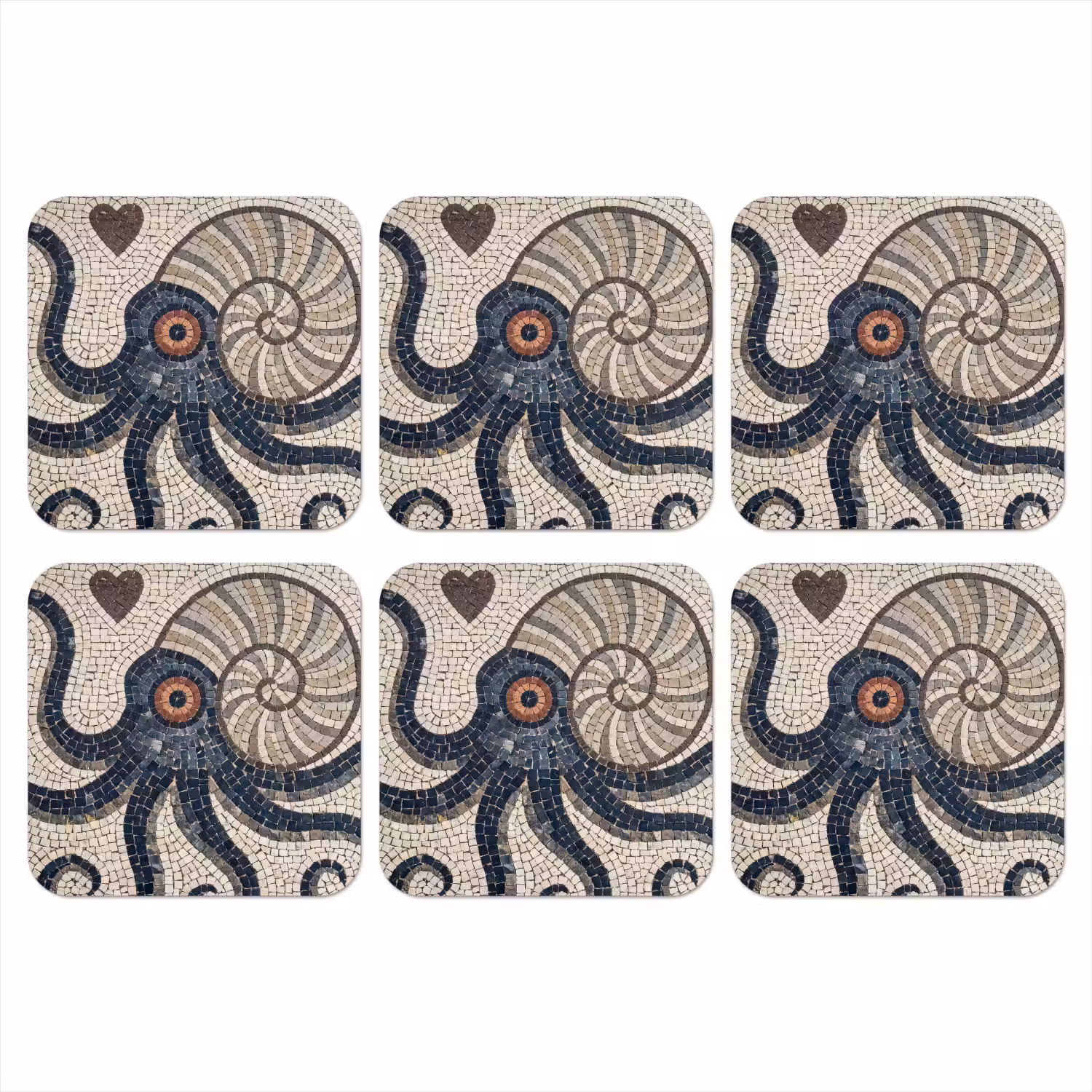 Zeeleven - Mozaïek - Kunst - Vintage - Beige onderzetter kurk middel -3d