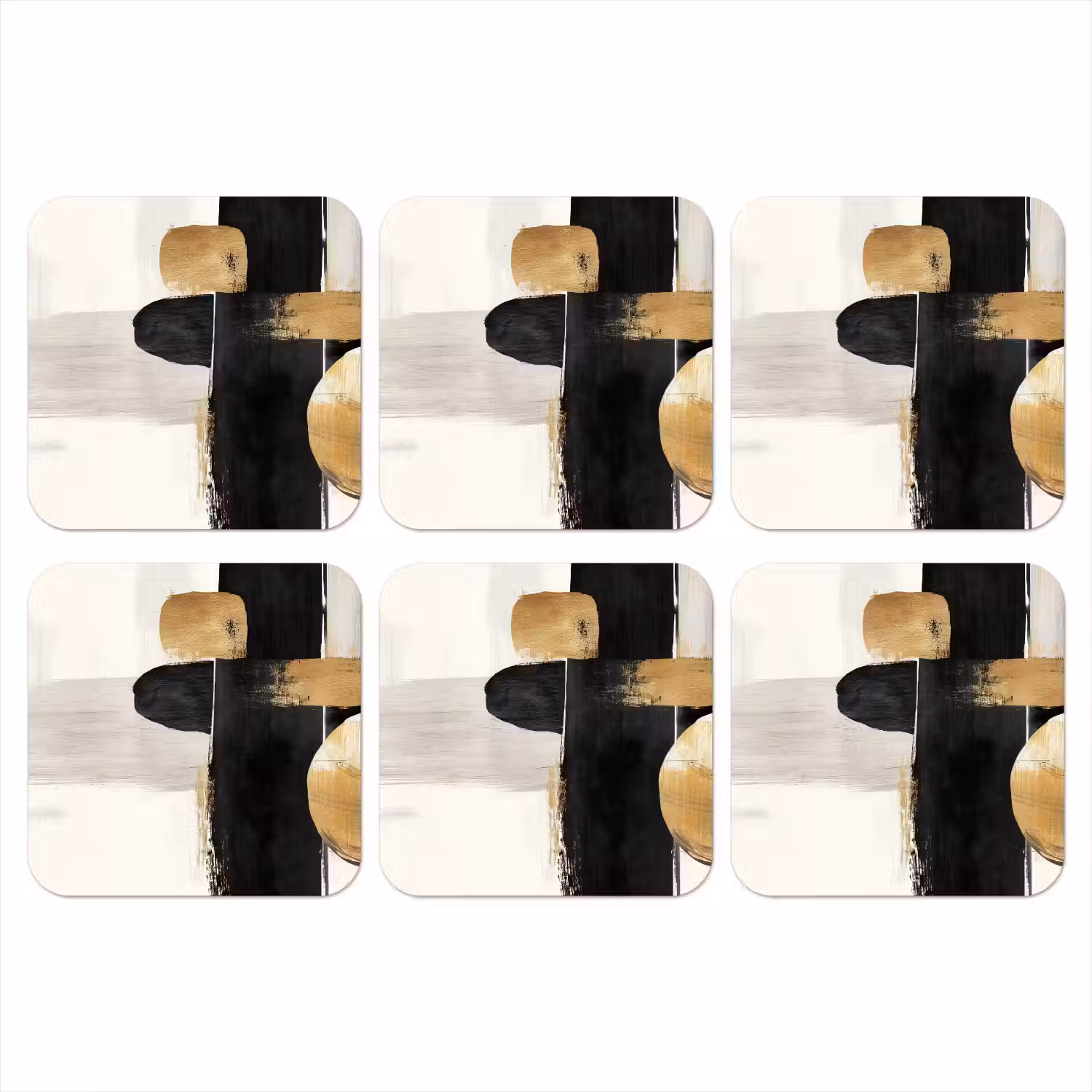 Vormen - Penseelstreken - Abstract - Goud onderzetter kurk middel -3d