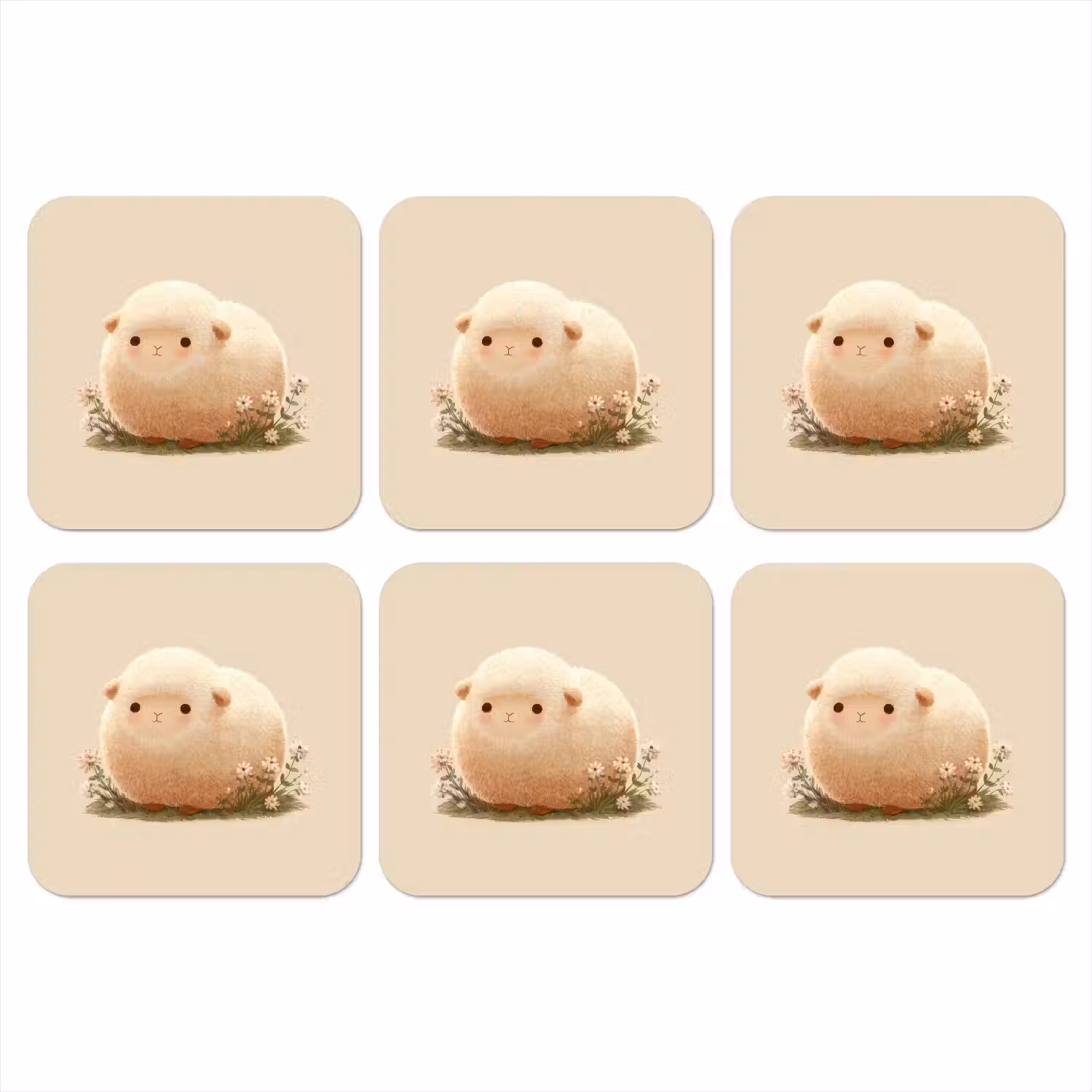 Schaap - Beige - Bloemen onderzetter kurk middel -3d
