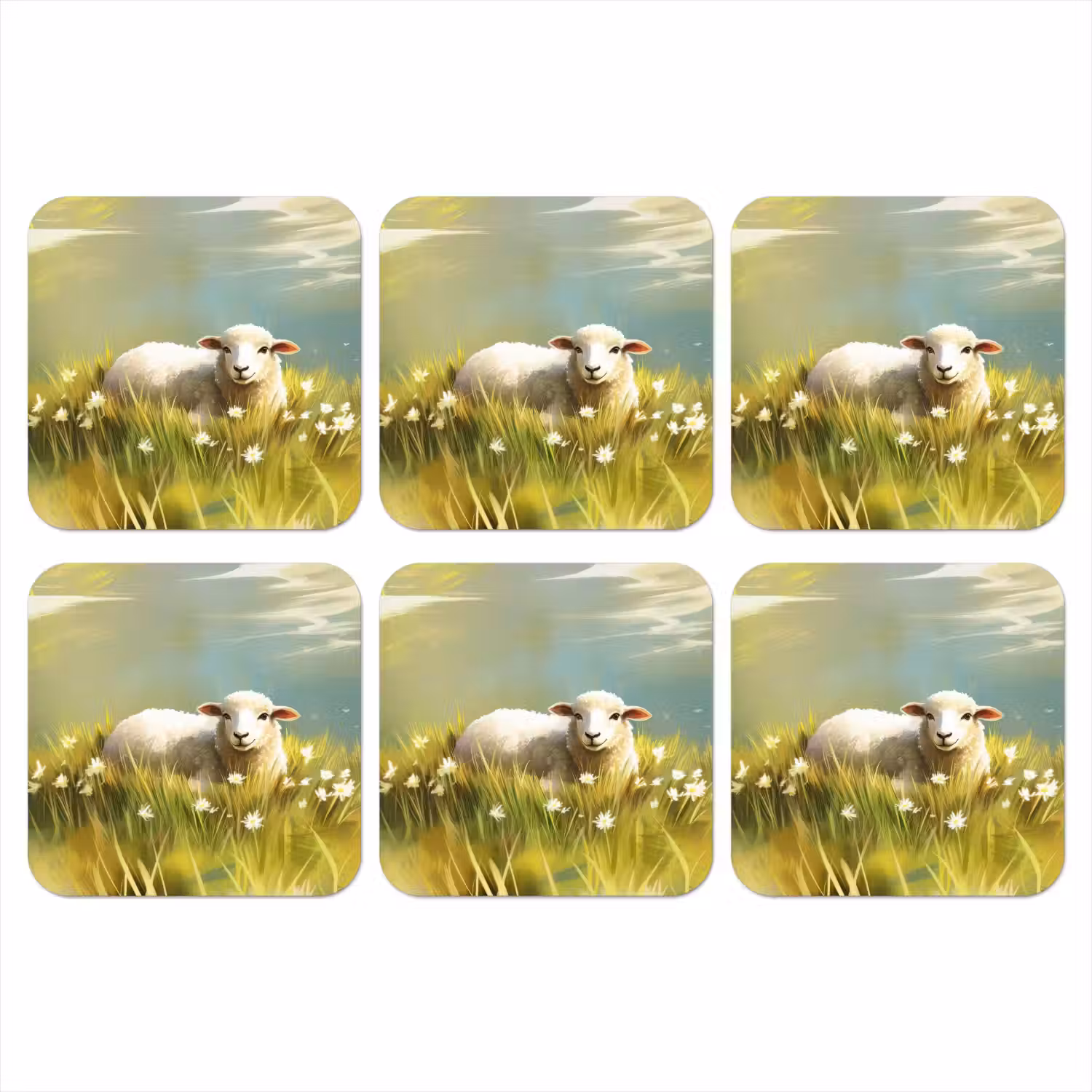 Schaap - Weide - Groen onderzetter kurk middel -3d