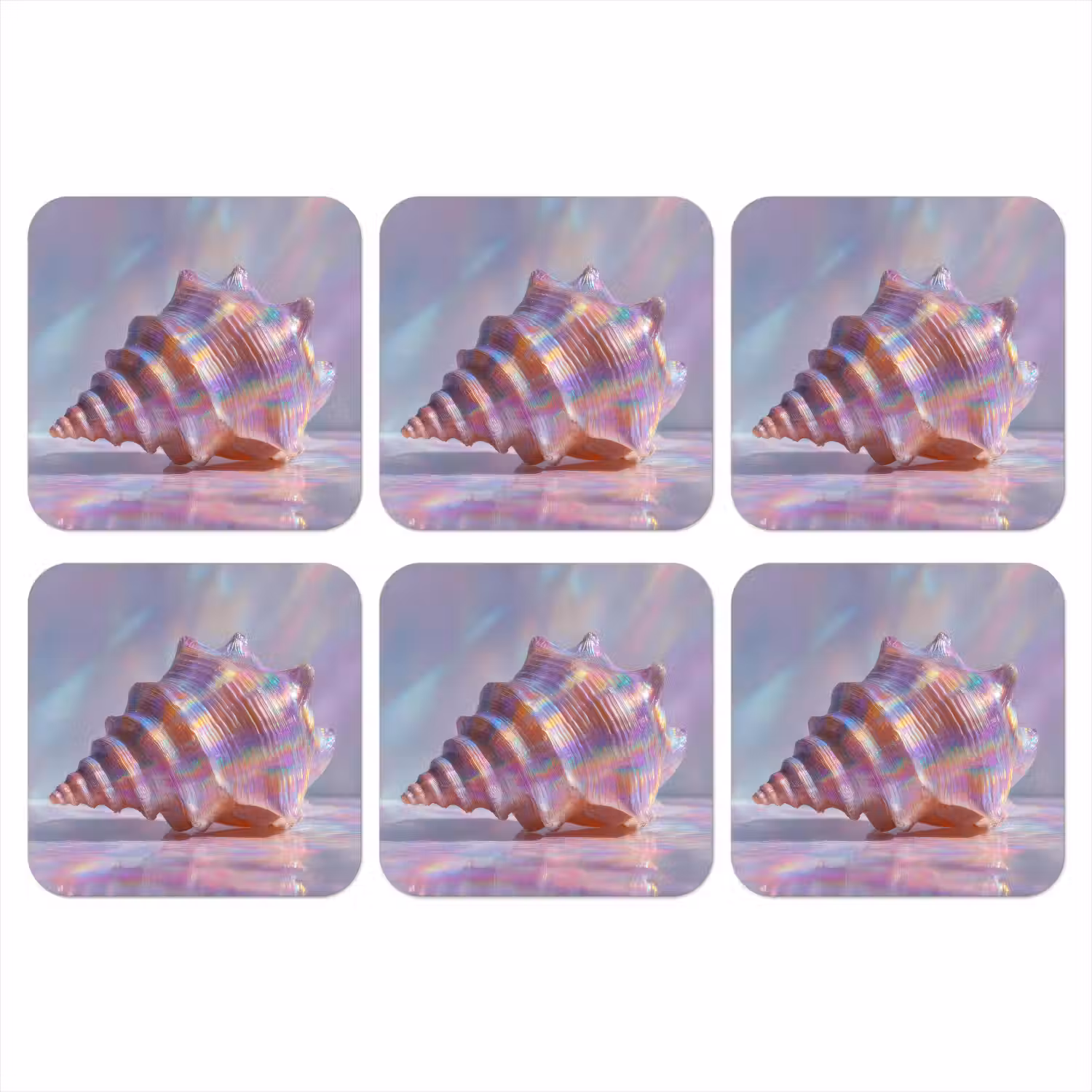 Schelp - Glanzend - Regenboogtinten onderzetter kurk middel -3d