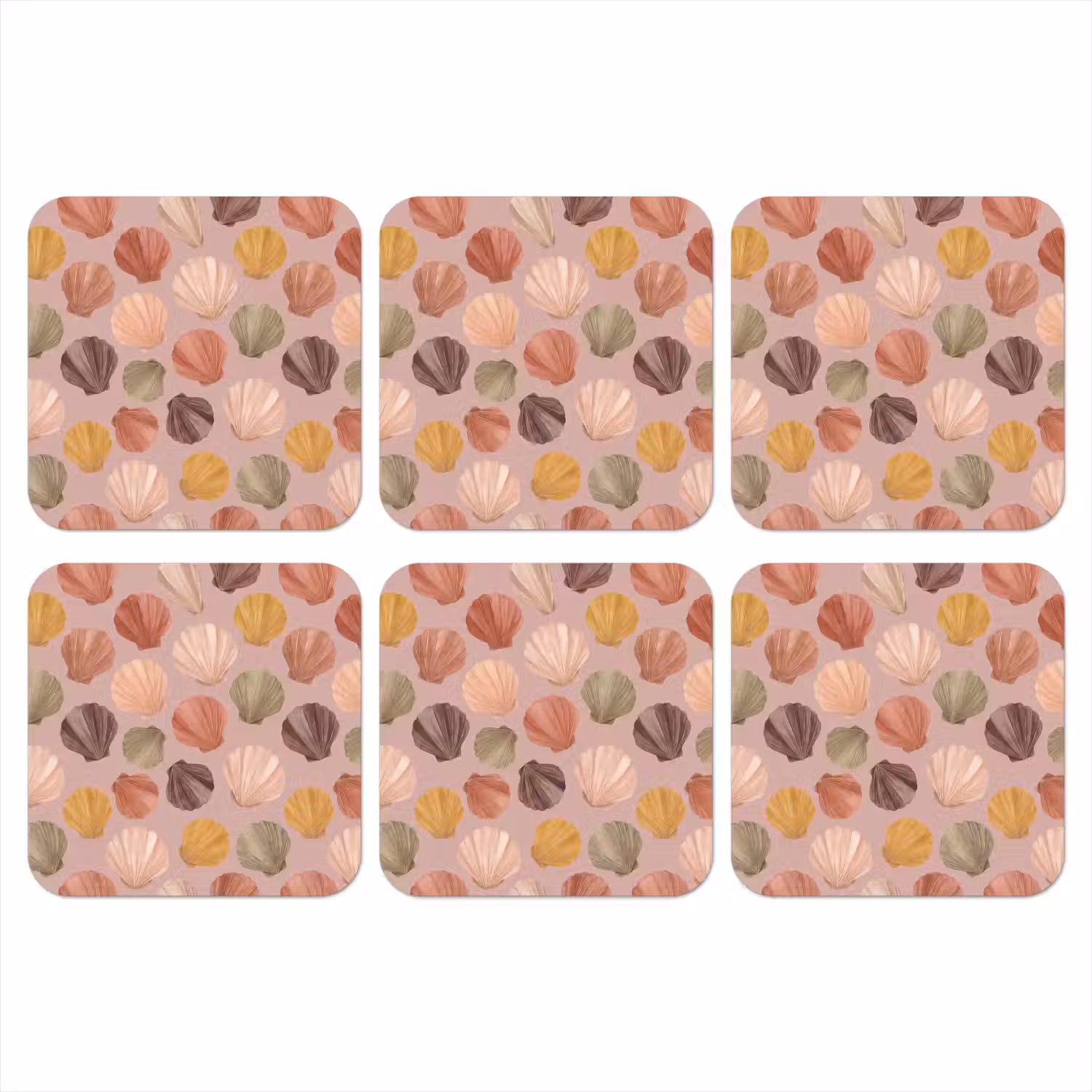 Schelp - Patroon - Zee - Aquarel - Aardetinten onderzetter kurk middel -3d