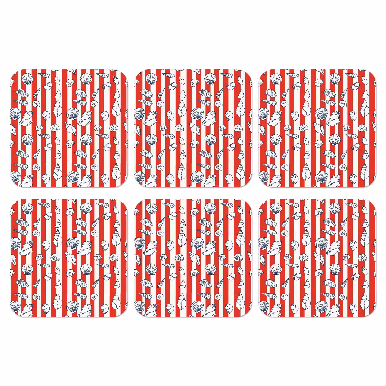Schelp - Zeedieren - Zomer - Illustratie - Rood - Blauw onderzetter kurk middel -3d