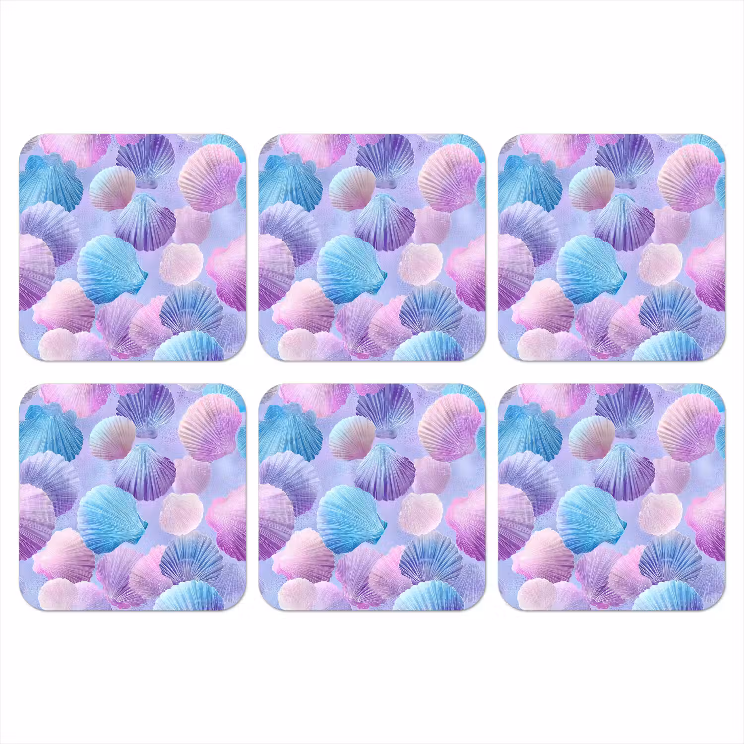 Schelpen - Paars - Blauw - Patroon onderzetter kurk middel -3d