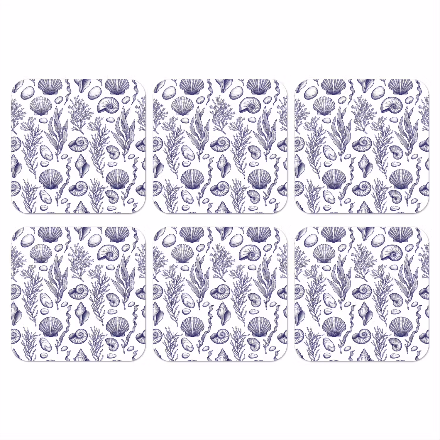 Schelpen - Zeewier - Oceaan - Illustratie - Blauw onderzetter kurk middel -3d