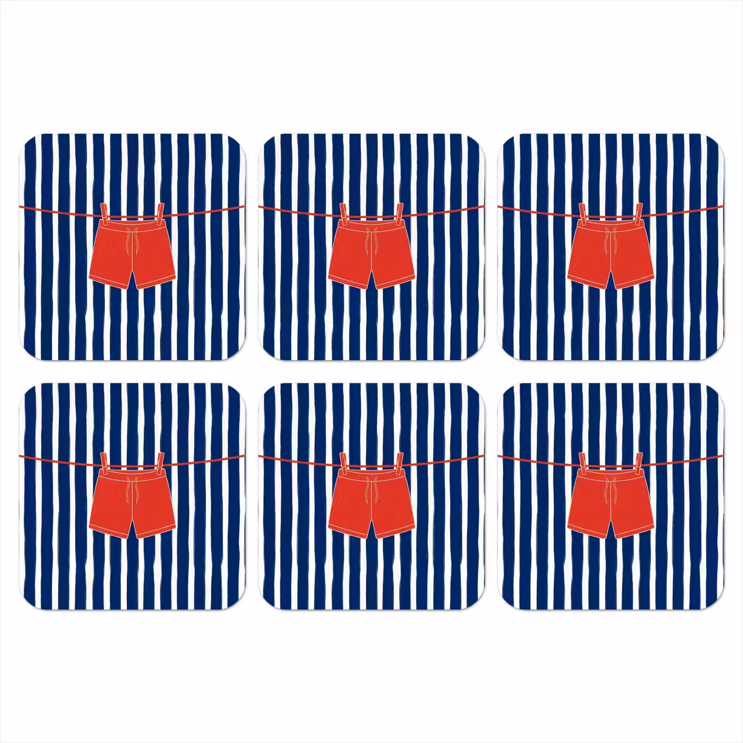 Shorts - Waslijn - Zomer - Illustratie - Rood onderzetter kurk middel -3d