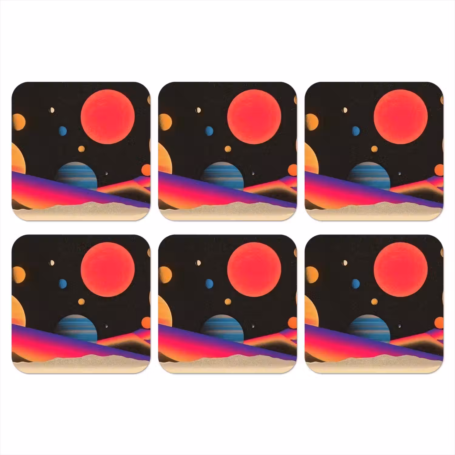 Hemel - Planeten - Felgekleurd onderzetter kurk middel -3d