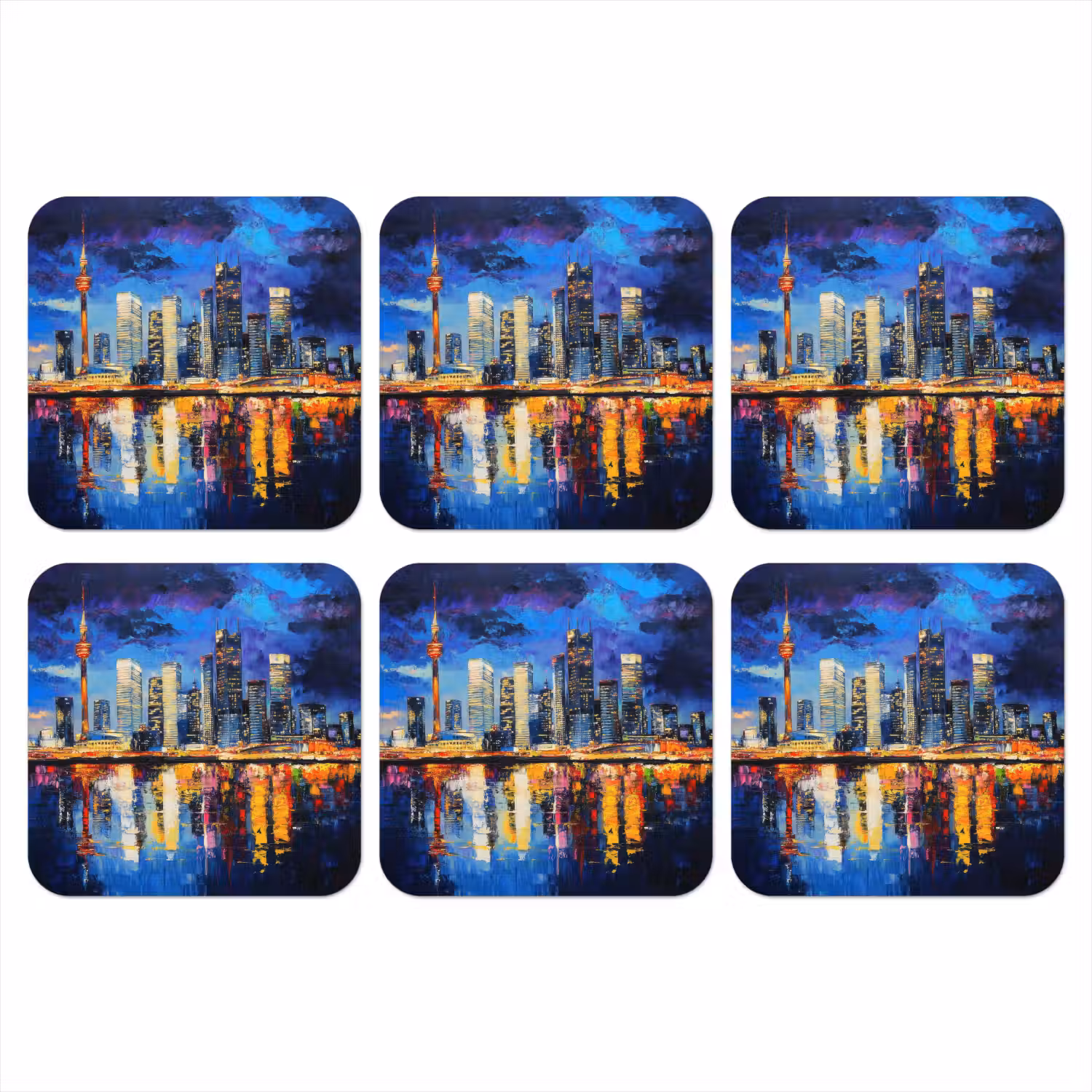 Skyline Toronto - Modern - Stadslicht - Blauw onderzetter kurk middel -3d