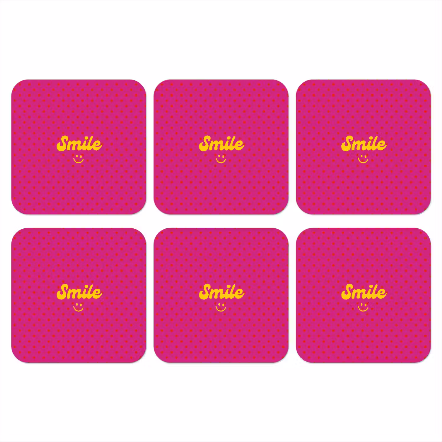 Smile - Stippen - Geel - Smiley - Roze onderzetter kurk middel -3d