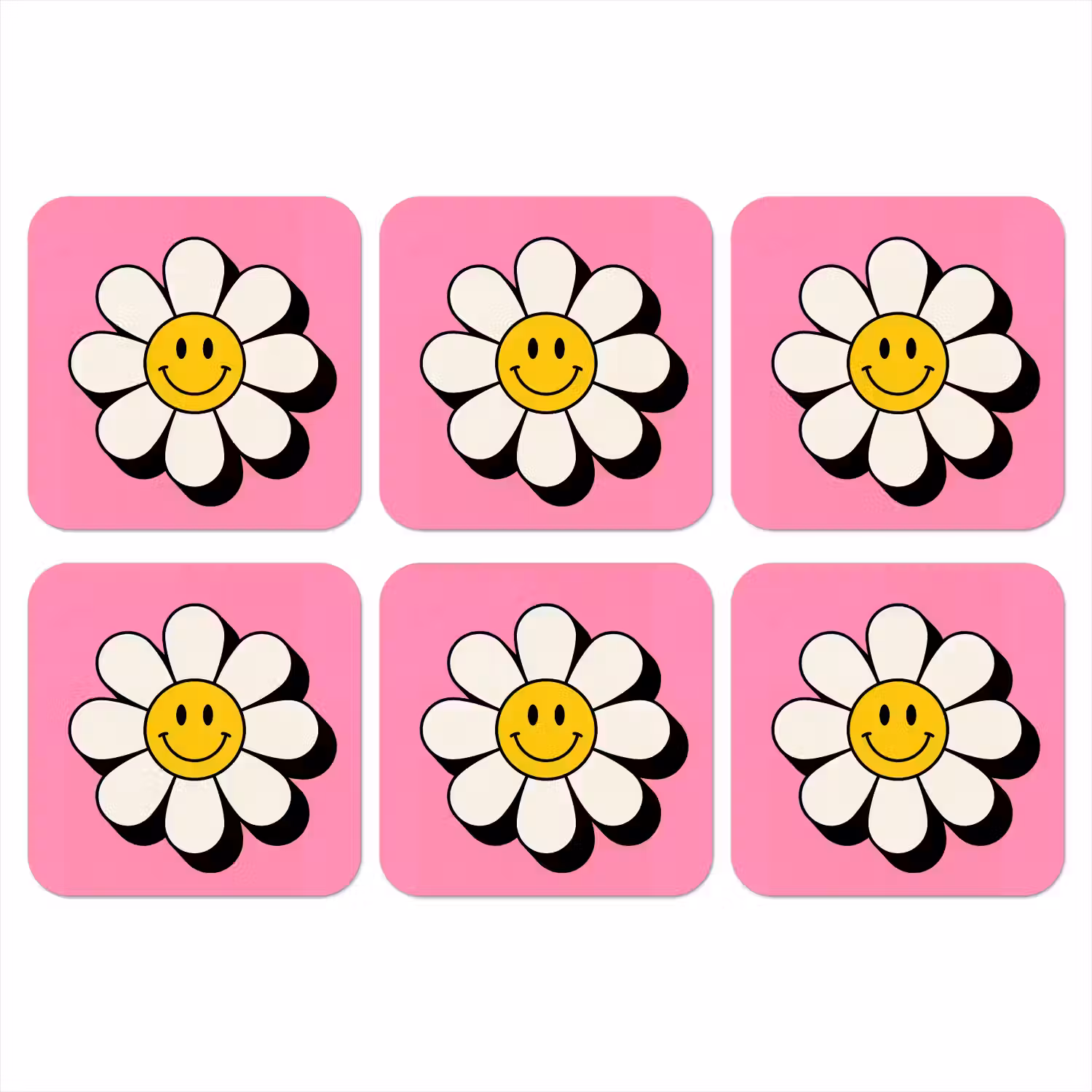 Smiley - Bloem - Roze onderzetter kurk middel -3d
