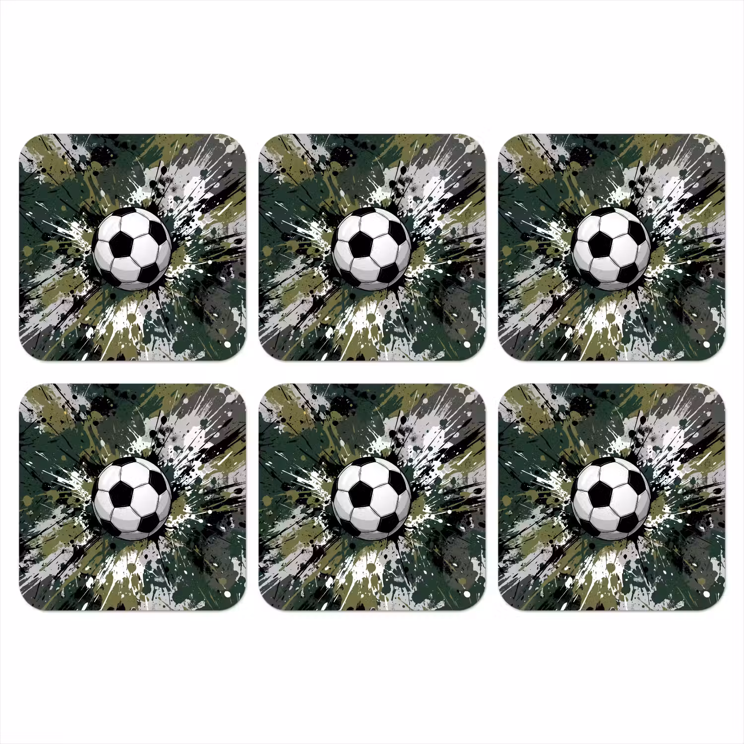 Voetbal - Verf - Spetters - Groen onderzetter kurk middel -3d