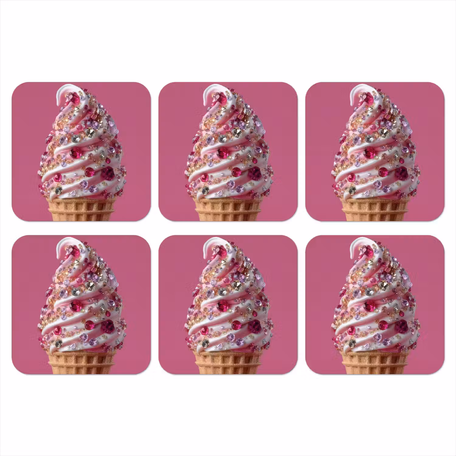 Softijs - Edelstenen - Roze - Hoorntje onderzetter kurk middel -3d