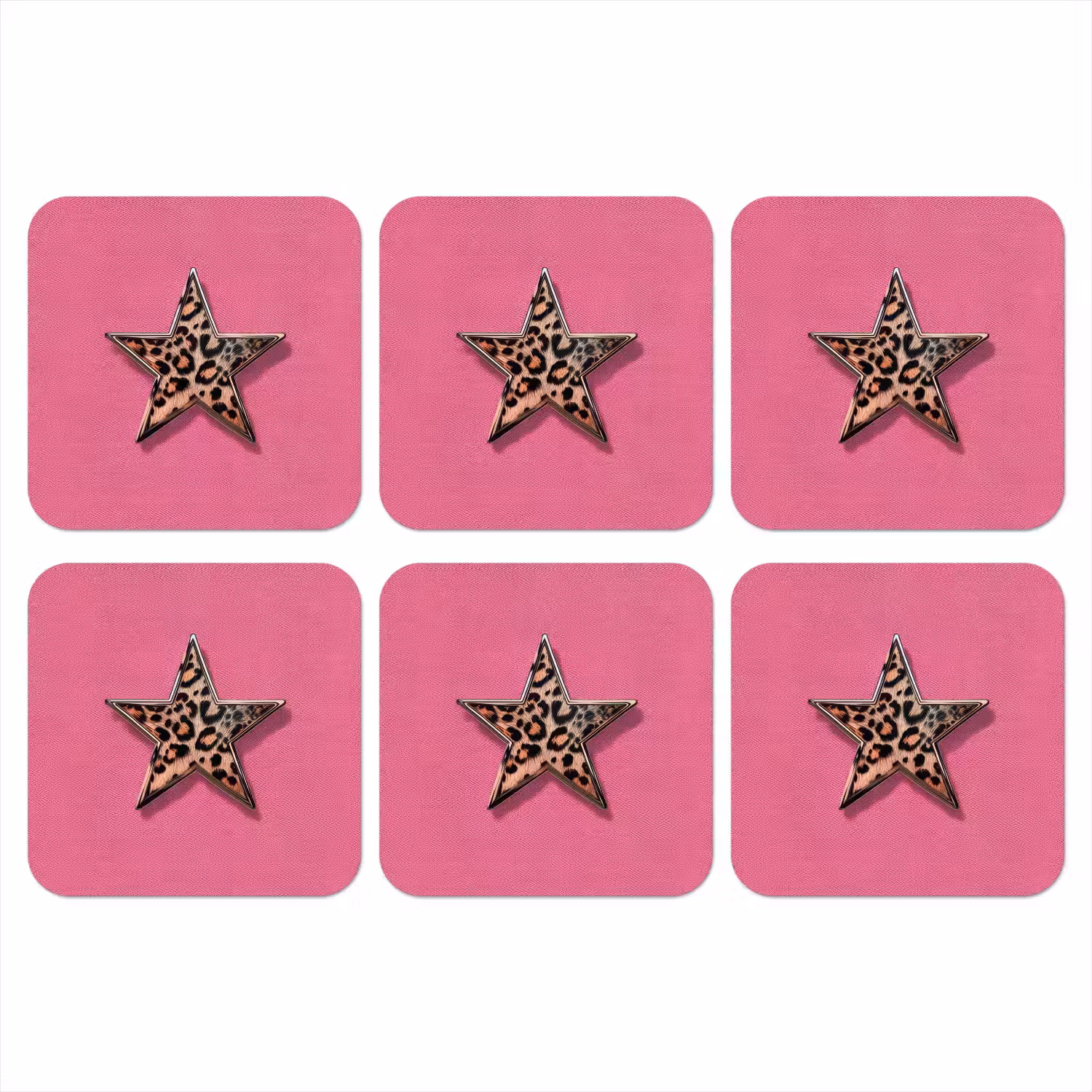 Ster - Luipaard - Print - Roze onderzetter kurk middel -3d