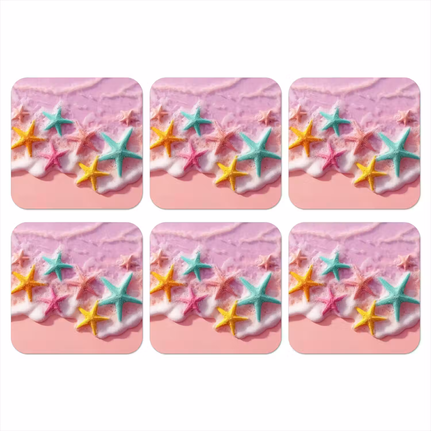 Zeesterren - Strand - Golven onderzetter kurk middel -3d