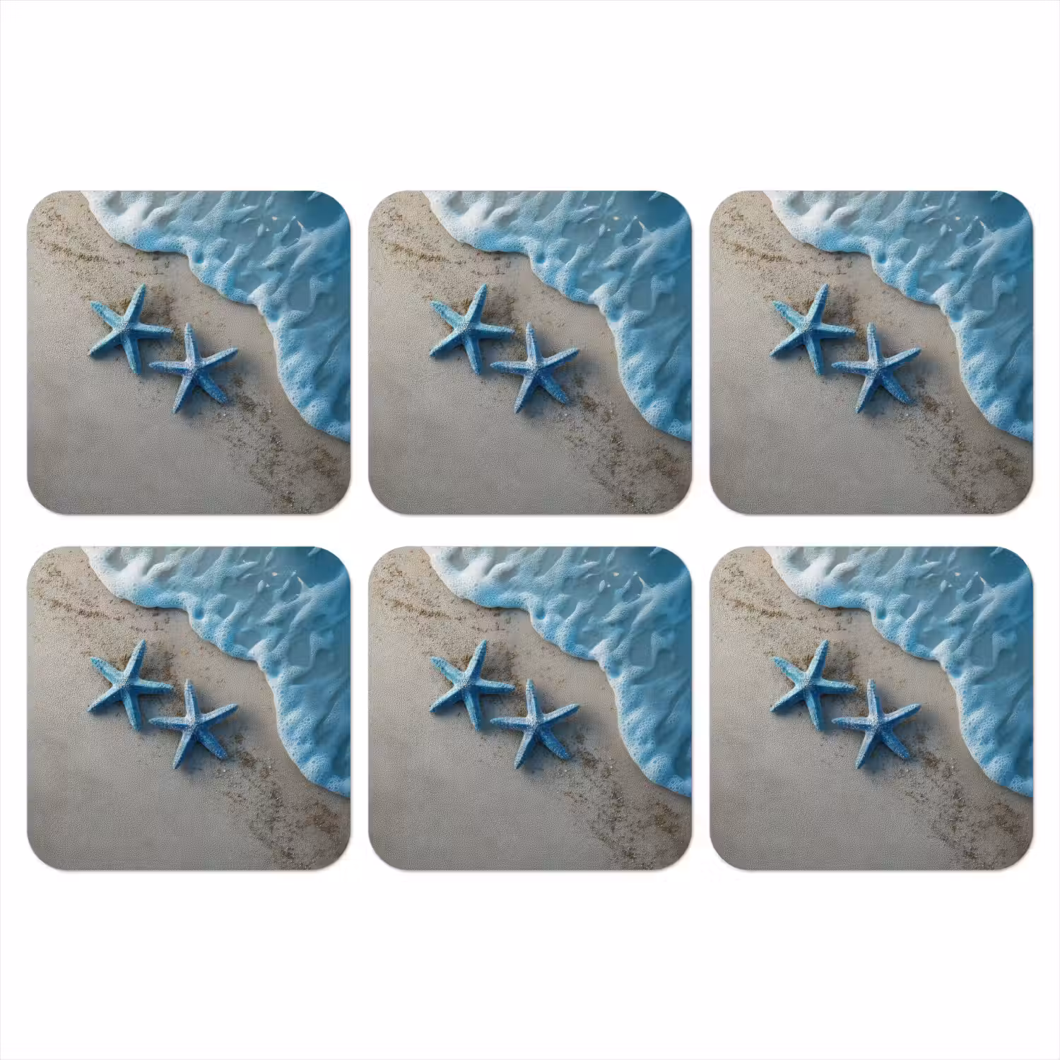 Zeesterren - Zand - Zee - Blauw onderzetter kurk middel -3d