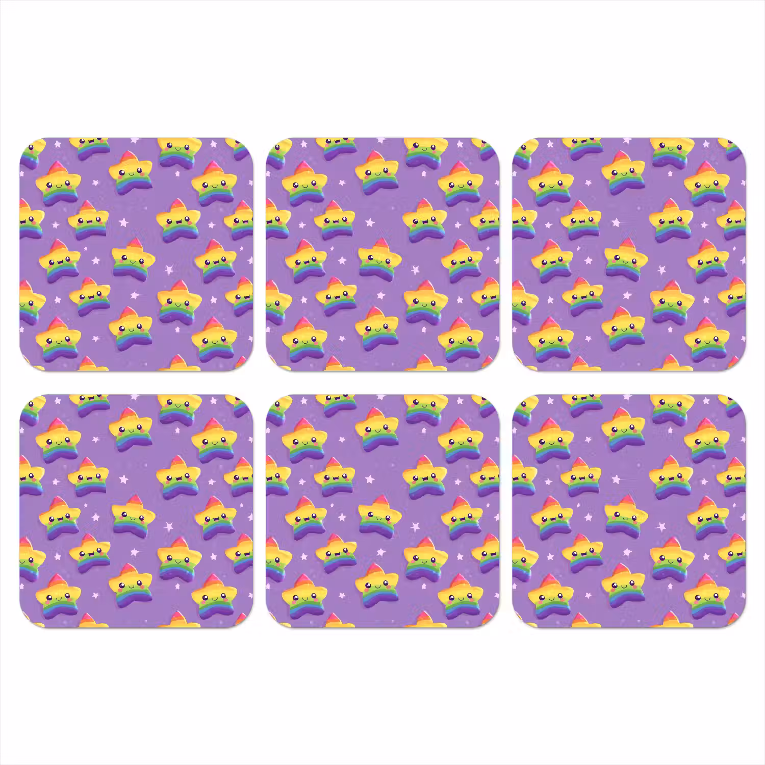 Sterren - Regenboog - Paars onderzetter kurk middel 366 -3d