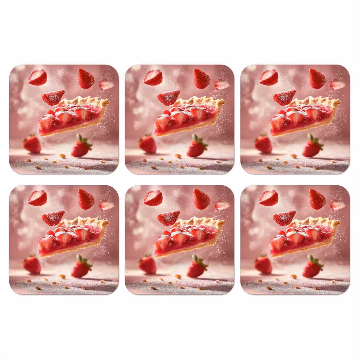 Aardbei - Taart- Eten - Roze onderzetter kurk middel -3d
