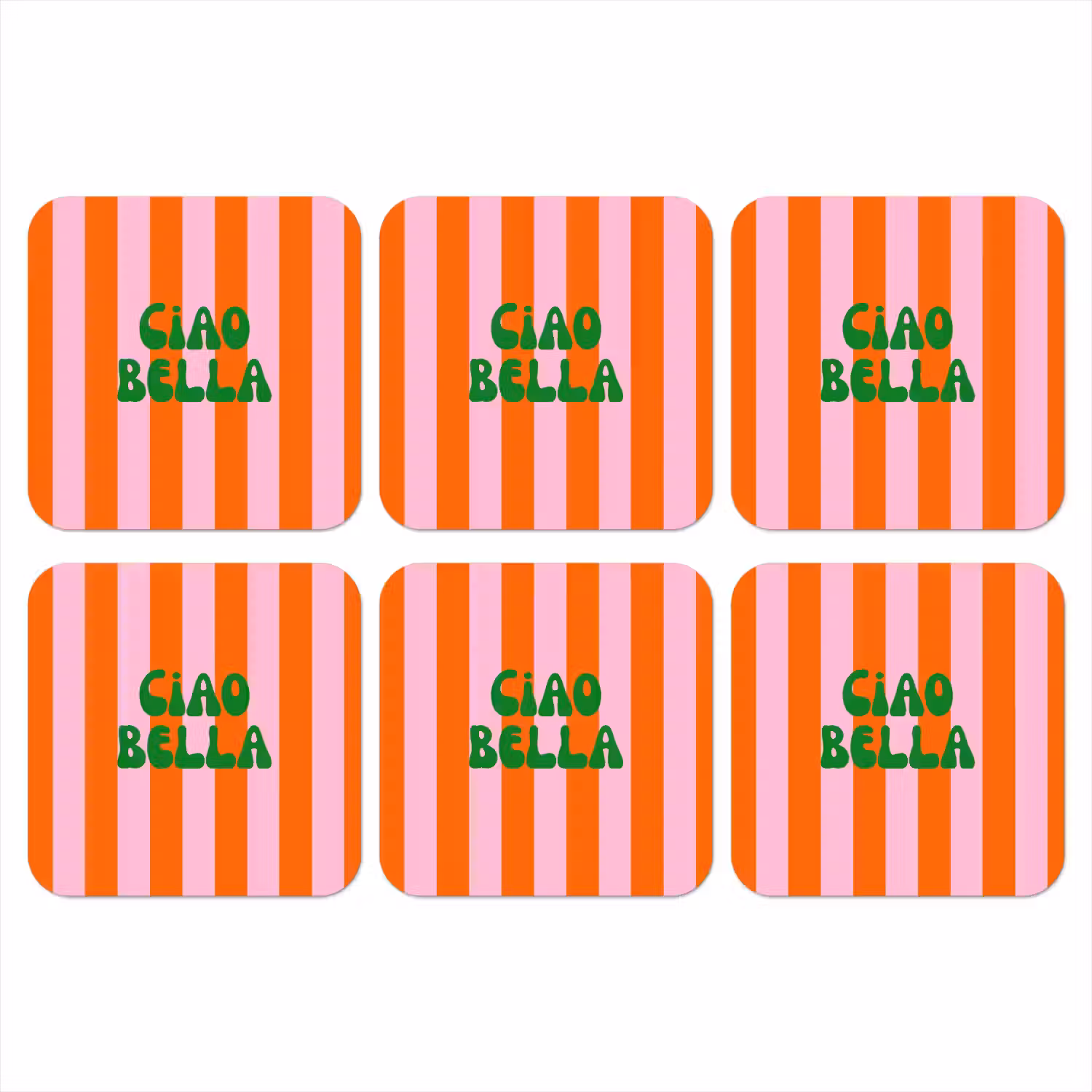 Strepen - Oranje - Verticaal - Ciao bella onderzetter kurk middel -3d