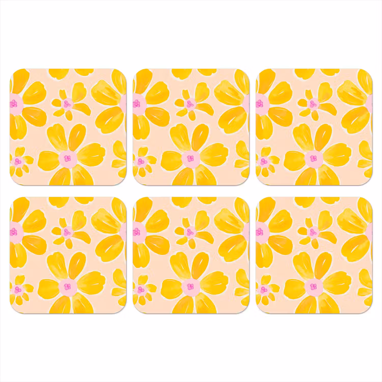 Zomers - Bloemen - Geel onderzetter kurk middel 366 -3d
