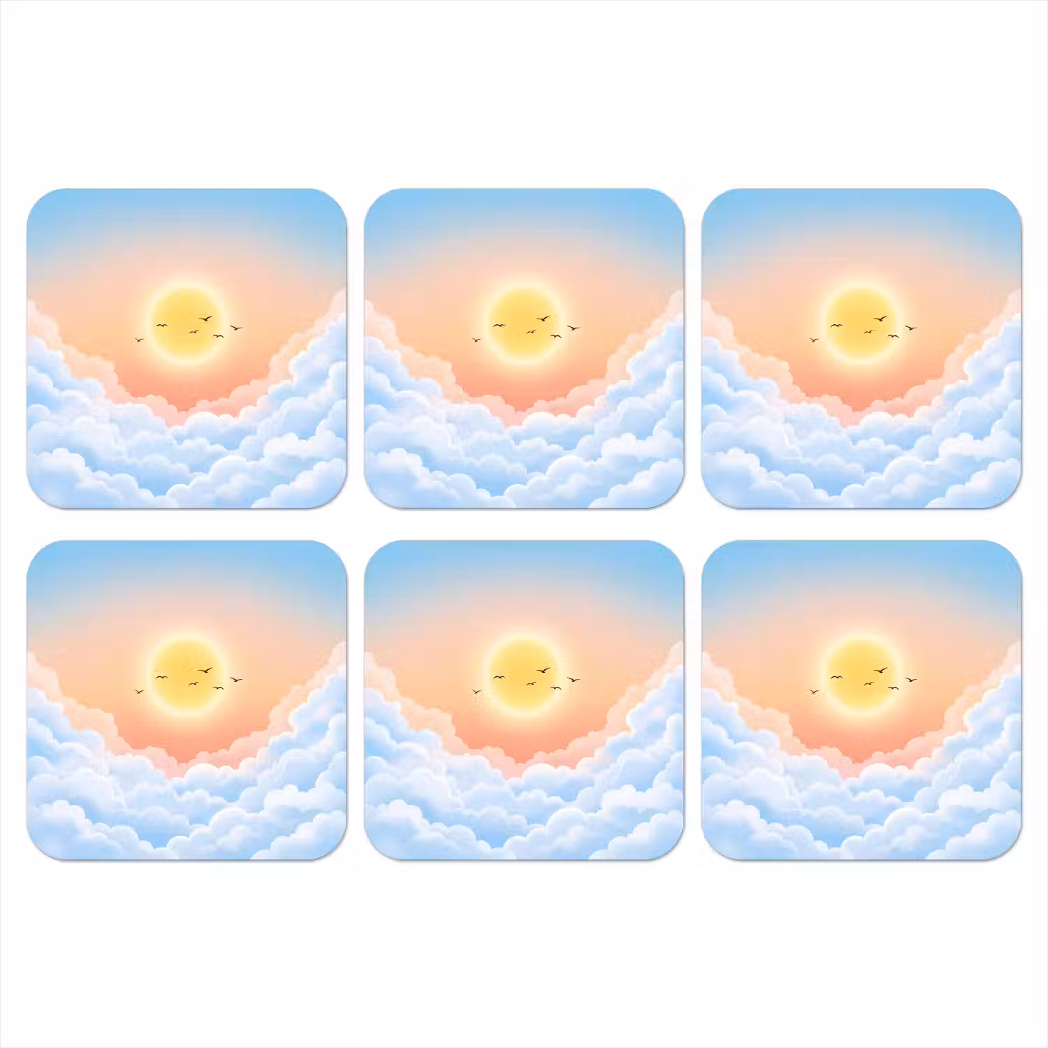 Zon - Vogels - Lucht - Natuur - Geel onderzetter kurk middel -3d