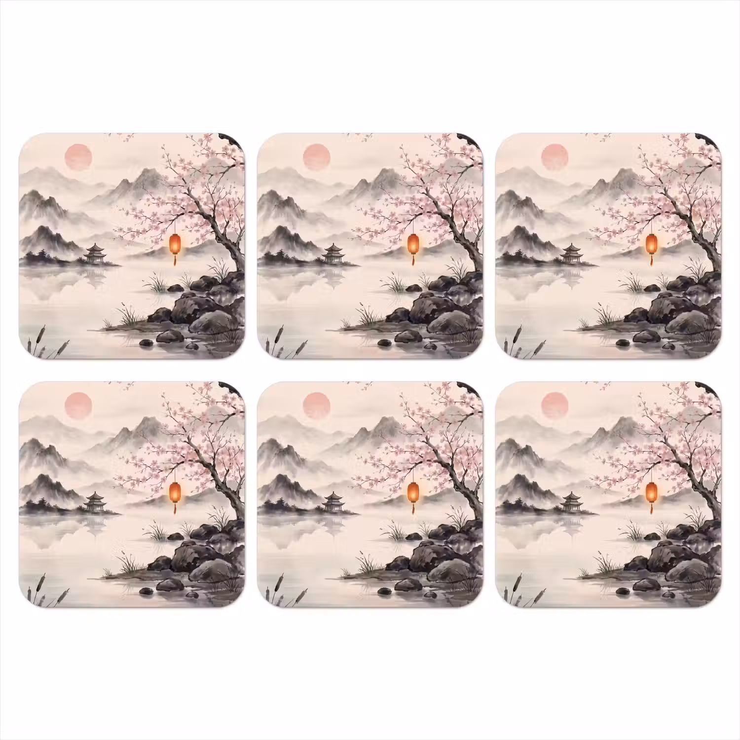 Zon - Japans - Traditioneel onderzetter kurk middel -3d