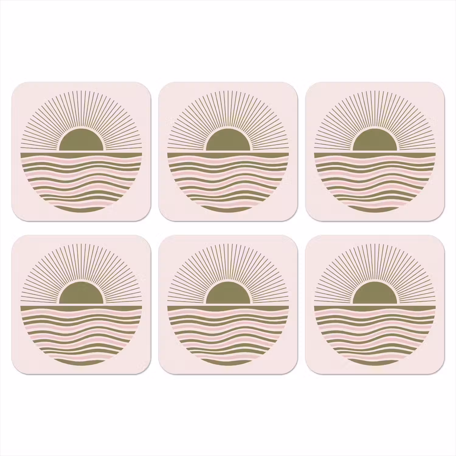 Zon - Zee - Abstract - Modern - Roze onderzetter kurk middel -3d