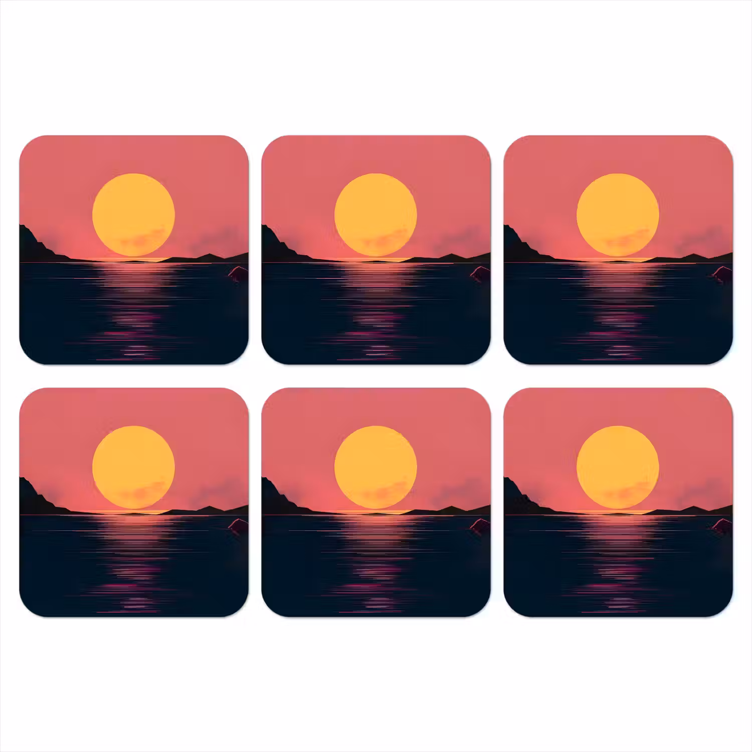 Zon - Geel - Bergen - Water onderzetter kurk middel -3d