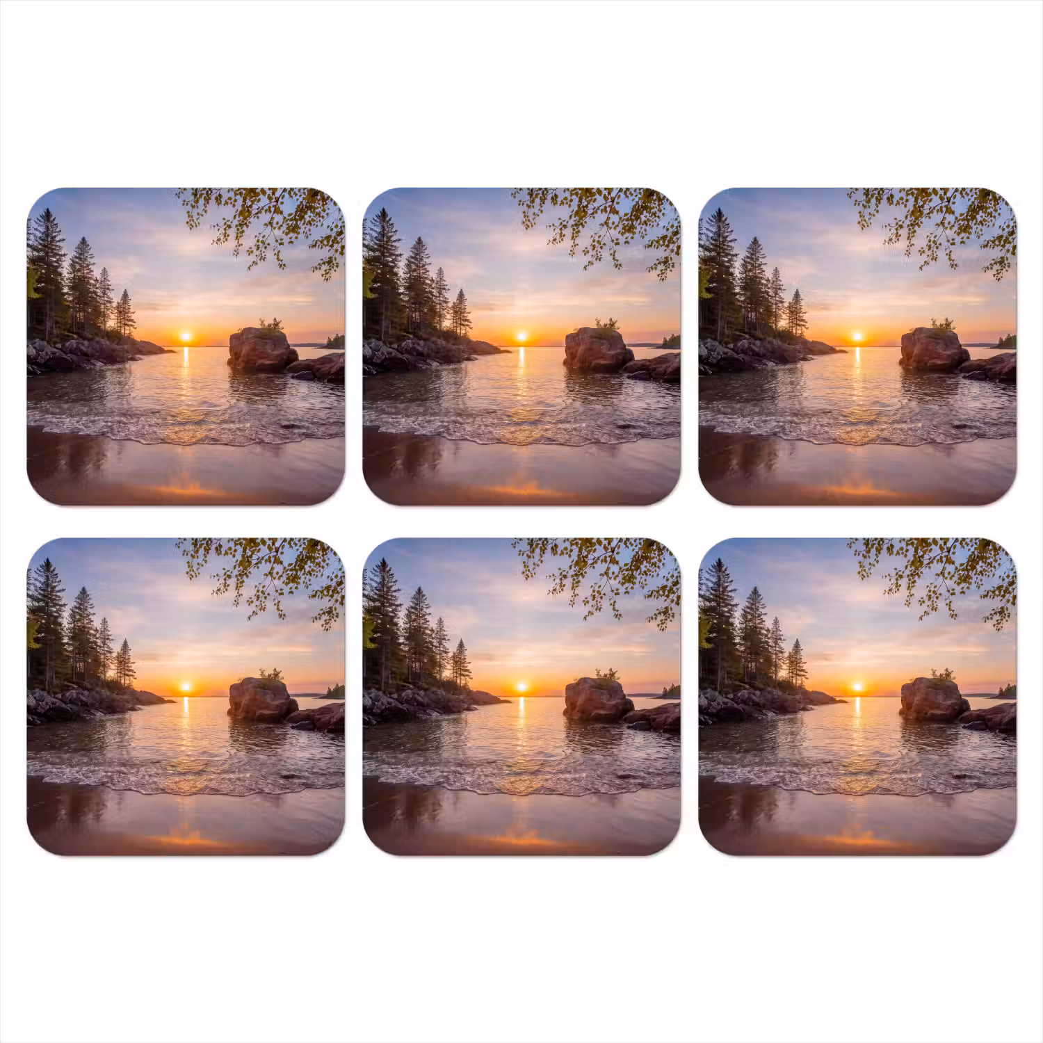 Zonsondergang - Kust - Water - Natuur - Oranje onderzetter kurk middel -3d