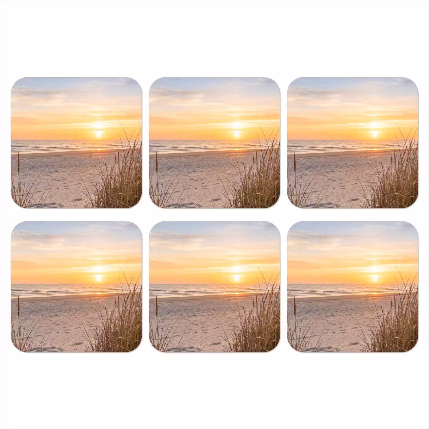 Zonsondergang - Duinen - Zee onderzetter kurk middel -3d