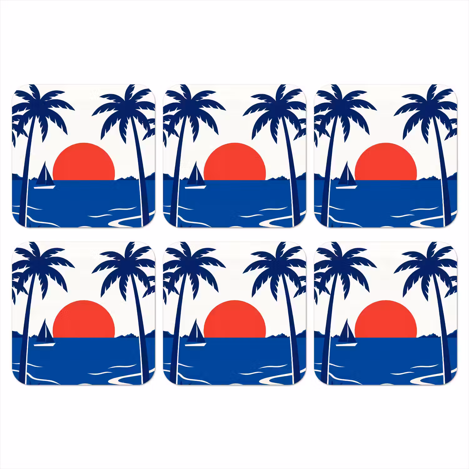 Zonsondergang - Zee - Palmboom - Tropisch - Modern onderzetter kurk middel -3d