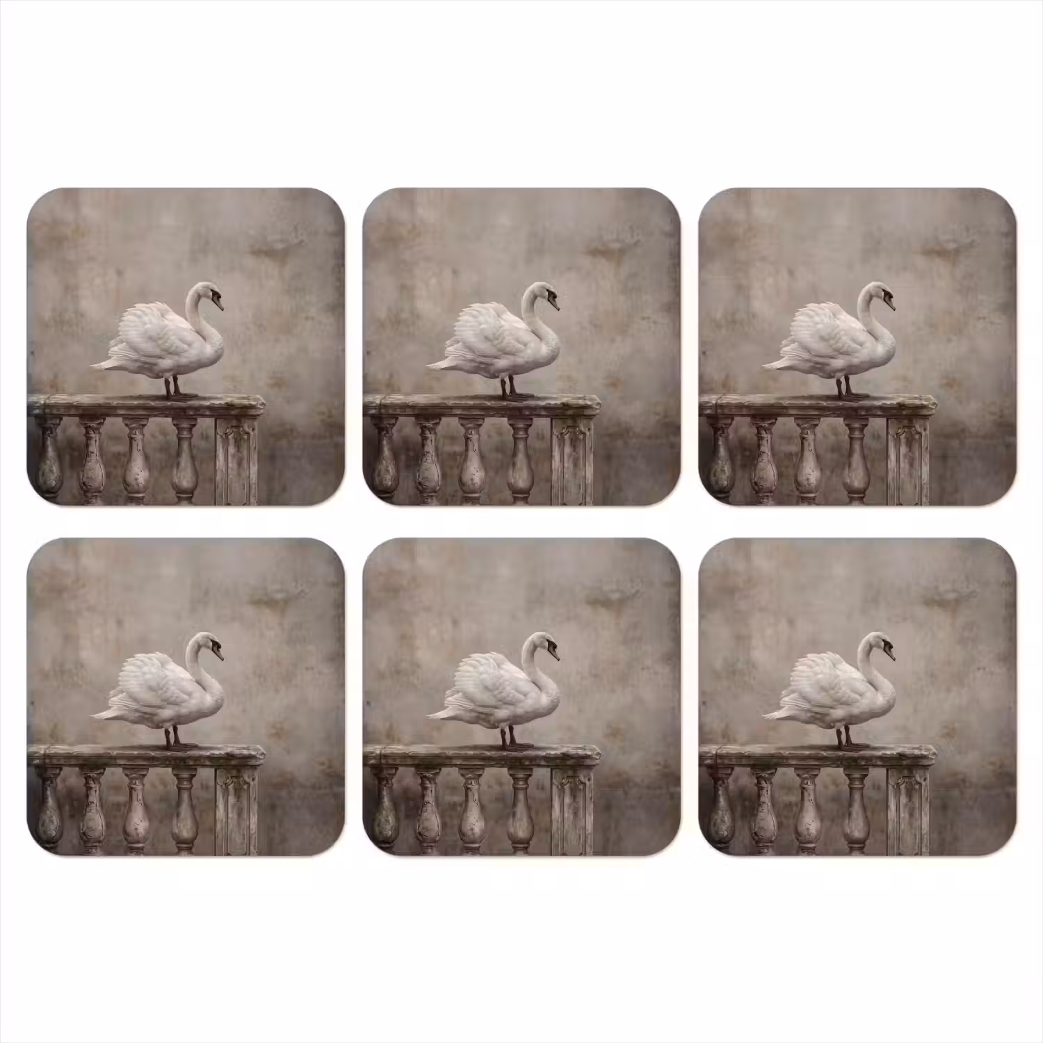 Zwaan - Elegant - Dieren - Wit onderzetter kurk middel -3d