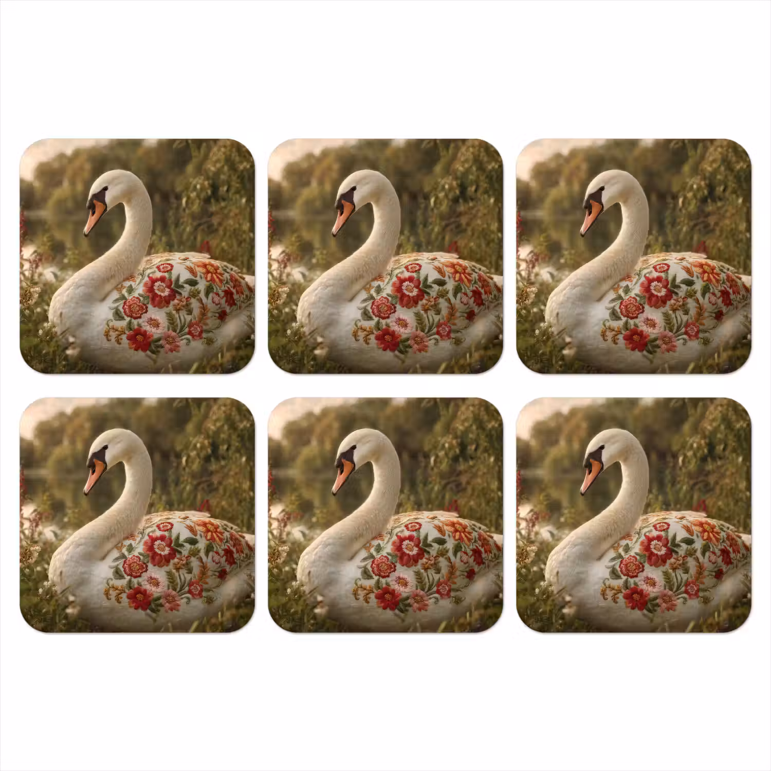 Zwaan - Bloemen - Natuur onderzetter kurk middel -3d