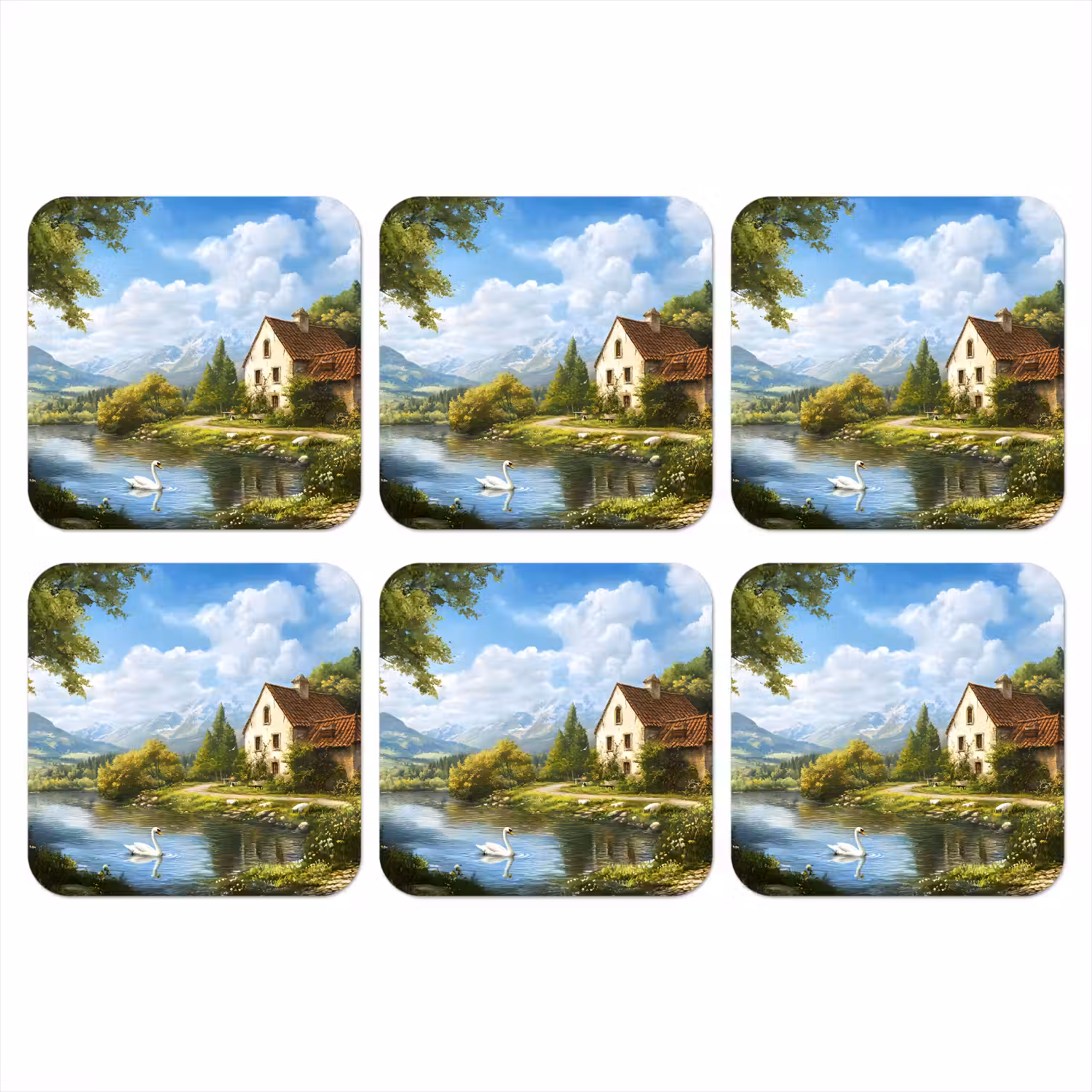Zwaan - Bomen - Rust onderzetter kurk middel -3d
