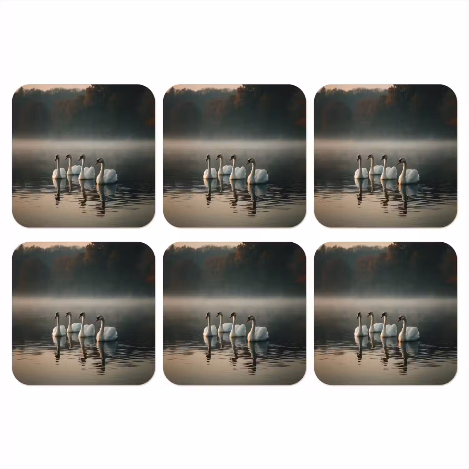 Zwanen - Wit - Water - Mist onderzetter kurk middel -3d
