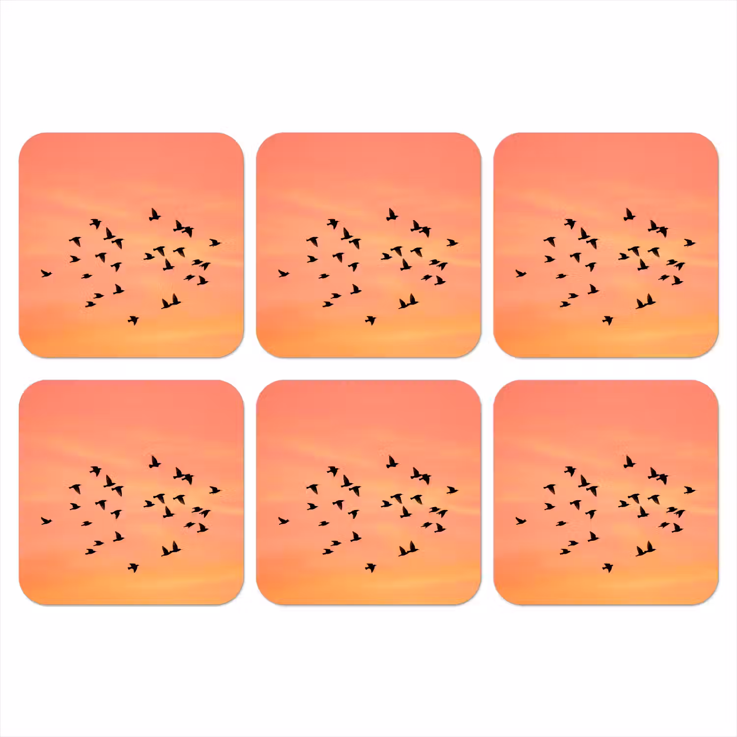 Zwerm - Vogels - Oranje onderzetter kurk middel -3d