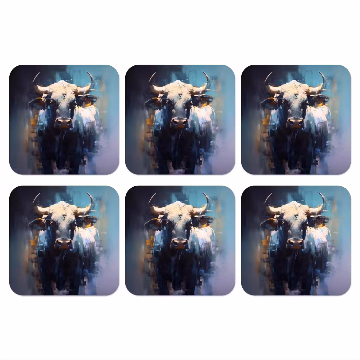 Stier - Zwart - Abstract - Horens onderzetter kurk middel -3d